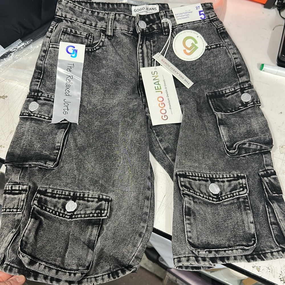 High Waist Wide Leg Cargo Junior‎ Jean Jorts Shorts Street Style Distressed Jean - Picture 5 of 10